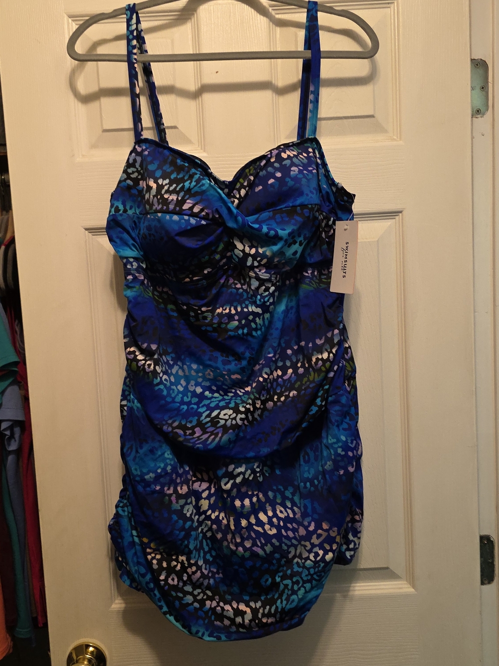 Swimsuits For All, Sz 22 NWT Blue Multi-Print One-Piece Swimdress
